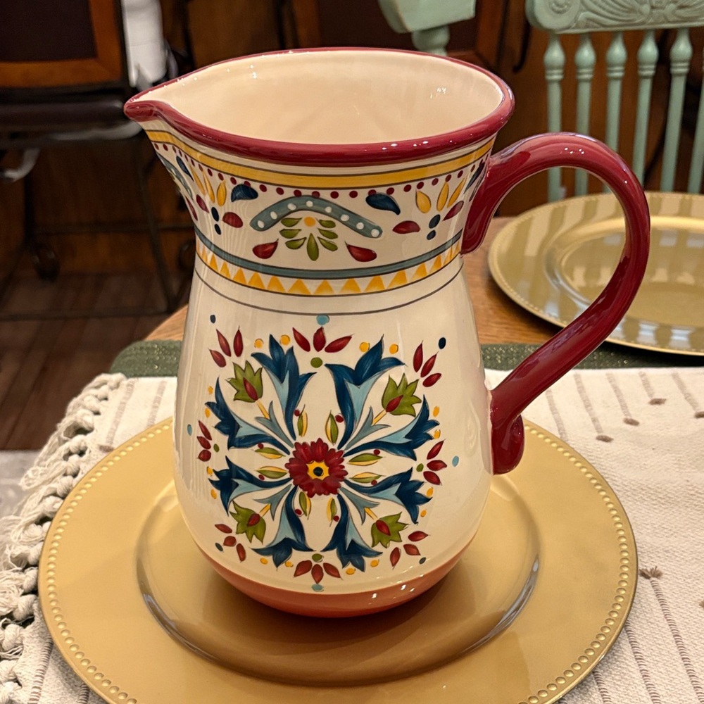 NWT Bobby flay Colorful Ceramic Pitcher with Floral Design